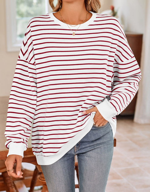 Load image into Gallery viewer, Lovelet Striped Round Neck Long Sleeve Sweatshirt
