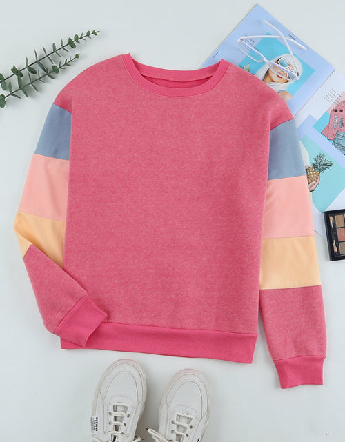 Load image into Gallery viewer, Color Block Round Neck Long Sleeve Sweatshirt

