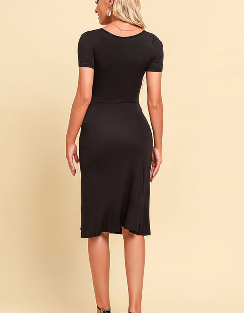 Load image into Gallery viewer, Ruched Sweetheart Neck Short Sleeve Slit Dress
