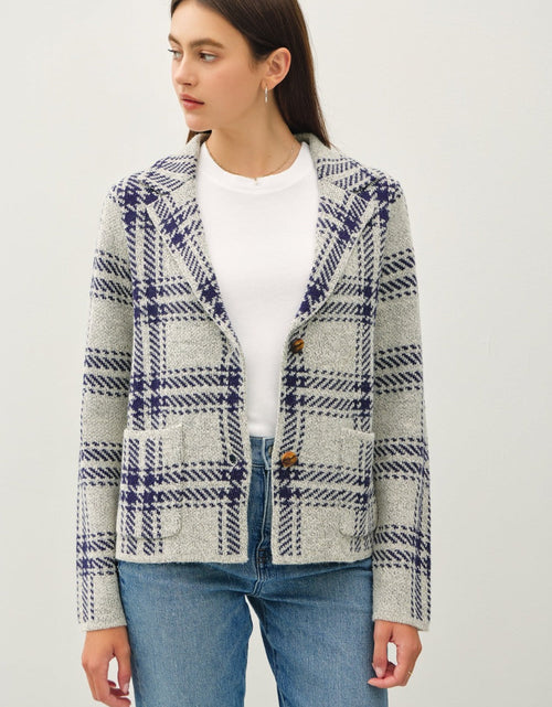 Load image into Gallery viewer, Be Cool Plaid Long Sleeve Sweater Jacket with Front Patch Pockets
