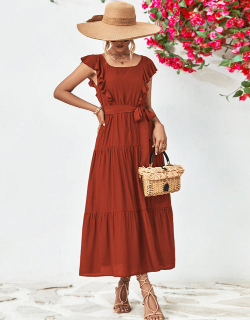 Load image into Gallery viewer, Tie Belt Ruffled Tiered Dress
