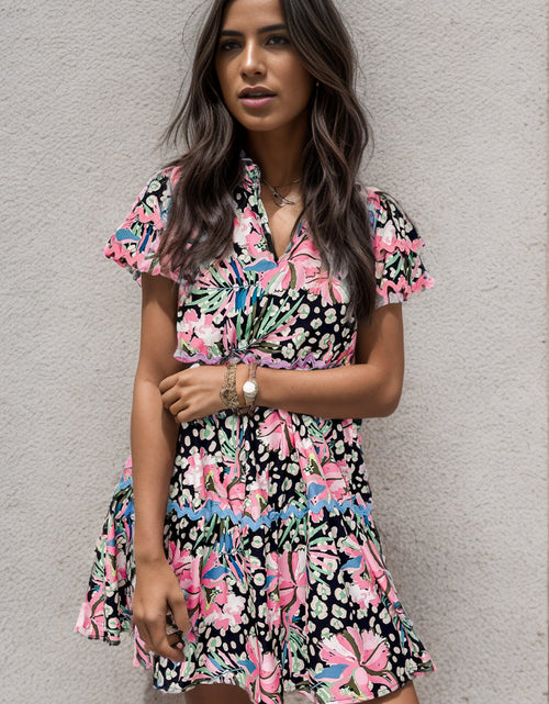 Load image into Gallery viewer, Printed Ruffle Hem Short Sleeve Mini Dress
