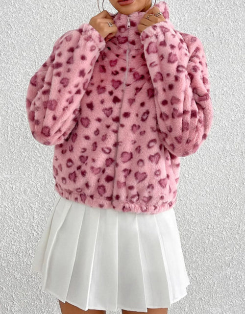 Load image into Gallery viewer, Leopard Zip Up Long Sleeve Furry Jacket
