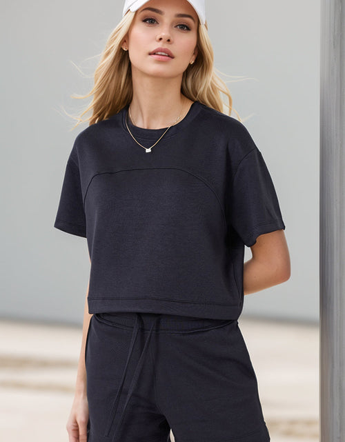 Load image into Gallery viewer, Basic Bae Drawstring Hem Air Scuba Round Neck Short Sleeve T-Shirt
