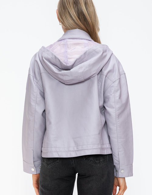 Load image into Gallery viewer, How Dare U Drawstring Hem PU Leather Zip Up Jacket
