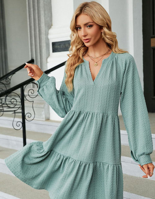 Load image into Gallery viewer, Notched Neck Long Sleeve Mini Dress
