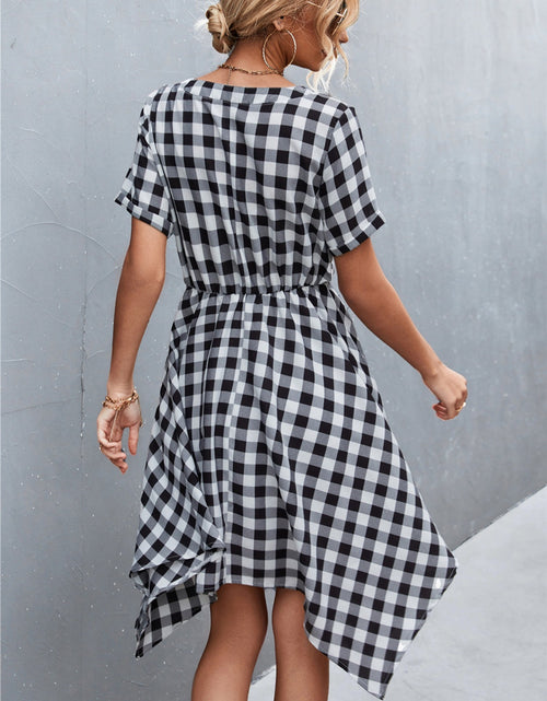 Load image into Gallery viewer, Plaid Notched Short Sleeve Dress
