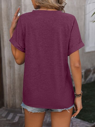 Load image into Gallery viewer, Notched Buttoned Short Sleeve T-Shirt
