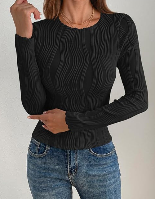 Load image into Gallery viewer, Textured Round Neck Long Sleeve Top
