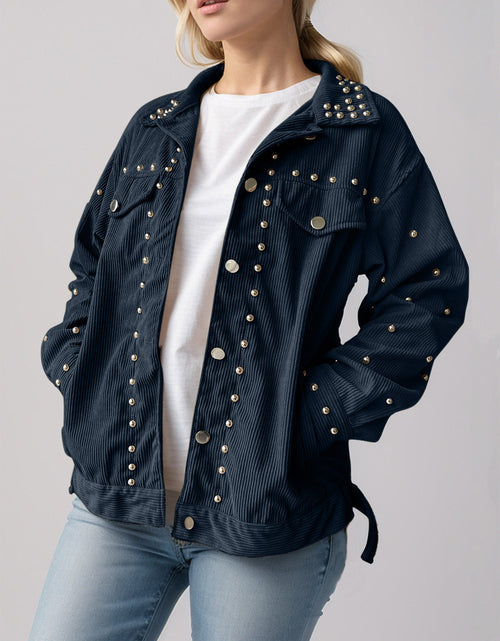 Load image into Gallery viewer, Studded Collared Neck Button Up Jacket
