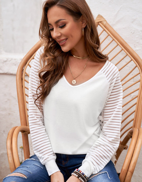 Load image into Gallery viewer, Sheer Striped V-Neck Top
