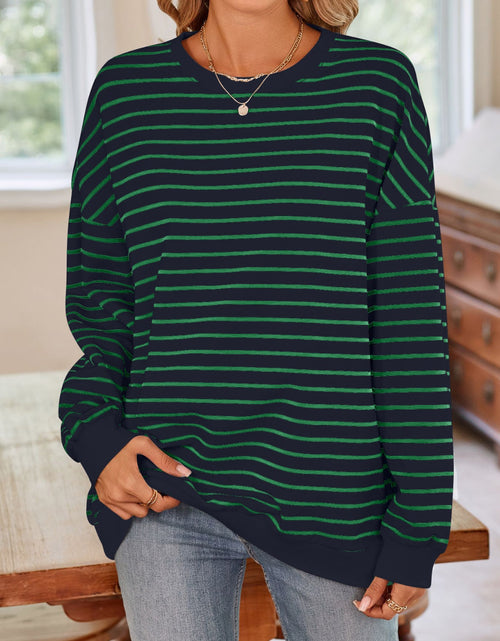 Load image into Gallery viewer, Lovelet Striped Round Neck Long Sleeve Sweatshirt
