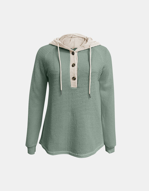 Load image into Gallery viewer, Full Size Waffle-Knit Contrast Long Sleeve Hoodie
