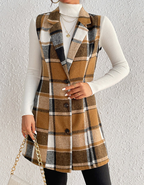 Load image into Gallery viewer, Honey Plaid Lapel Collar Vest
