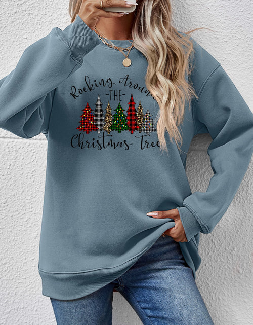 Load image into Gallery viewer, Christmas Tree Graphic Round Neck Sweatshirt
