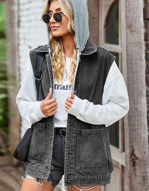Load image into Gallery viewer, Button Up Sleeveless Denim Jacket with Pockets
