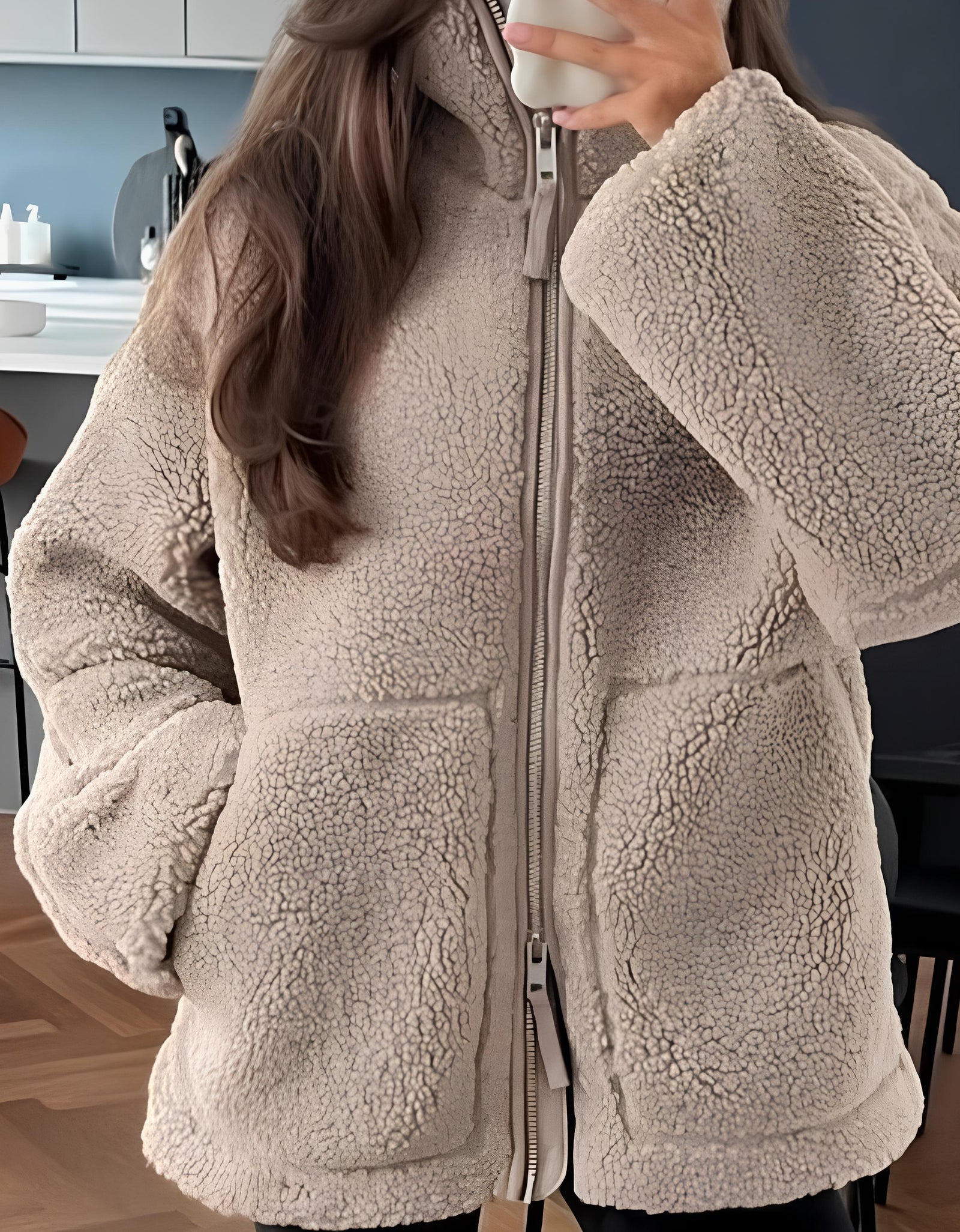 Zip Up Turtleneck Long Sleeve Plush Jacket