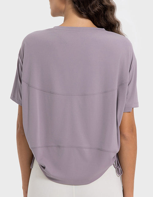 Load image into Gallery viewer, Millennia Drawstring Round Neck Short Sleeve Active T-Shirt
