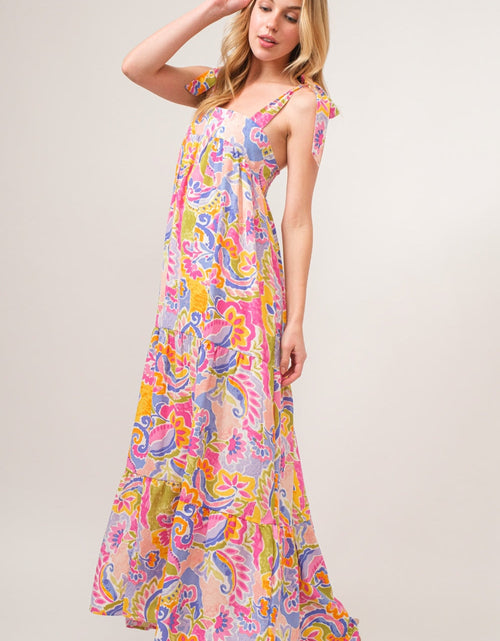 Load image into Gallery viewer, And The Why Full Size Printed Tie Shoulder Tiered Maxi Dress
