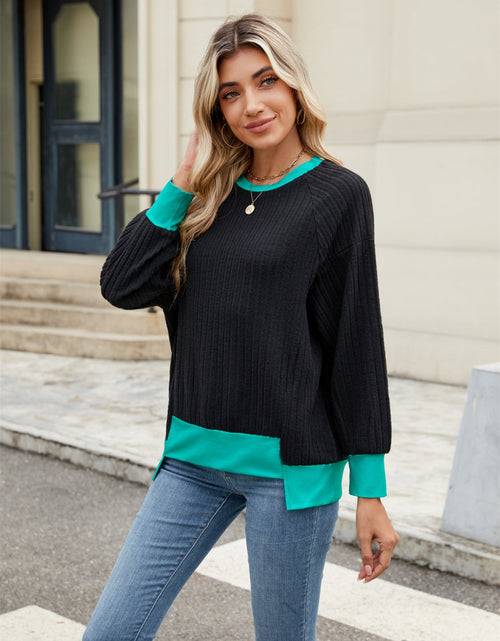 Load image into Gallery viewer, Contrast Trim Round Neck Long Sleeve T-Shirt
