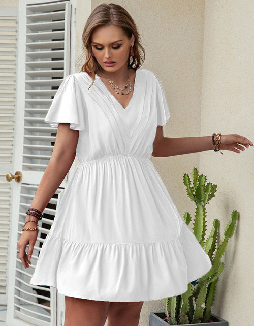 Load image into Gallery viewer, Plus Size Ruffle Hem V-Neck Short Sleeve Dress
