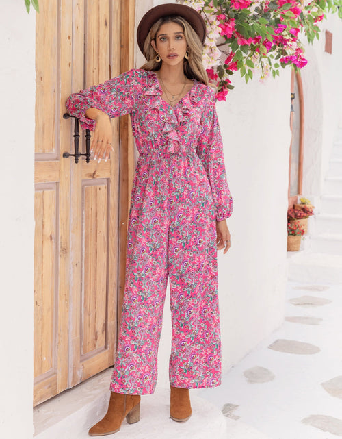 Load image into Gallery viewer, Printed Ruffled V-Neck Balloon Sleeve Jumpsuit
