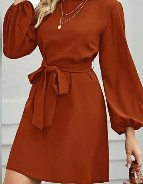 Load image into Gallery viewer, Tied Boat Neck Balloon Sleeve Mini Dress
