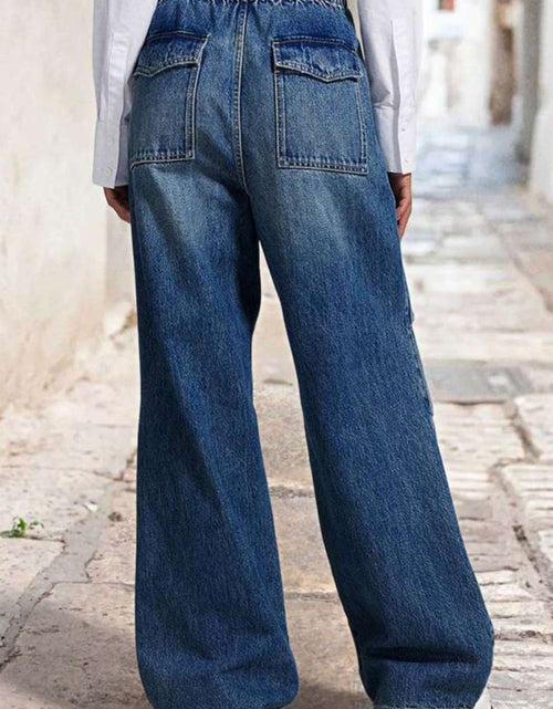 Load image into Gallery viewer, Drawstring Waist Wide Leg Shirred Jeans
