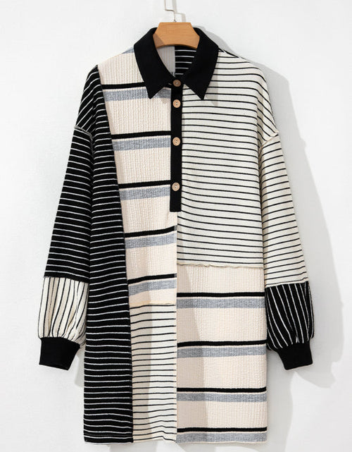 Load image into Gallery viewer, Striped Patchwork Long Sleeve Mini Dress
