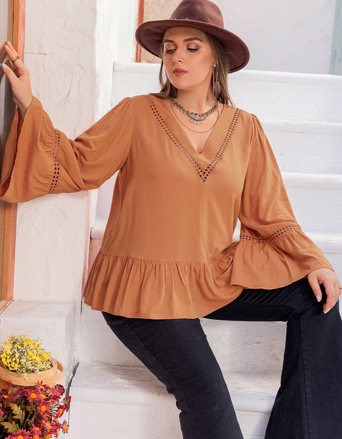 Load image into Gallery viewer, Plus Size V-Neck Peplum Blouse
