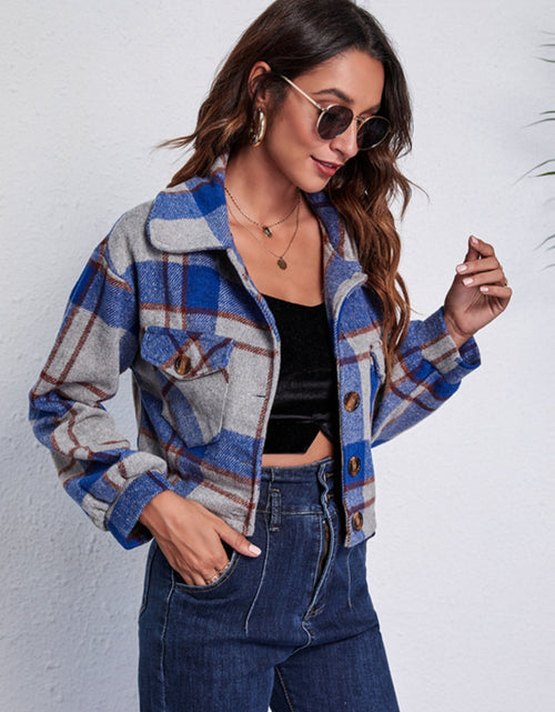 Load image into Gallery viewer, Plaid Button Front Jacket with Pockets
