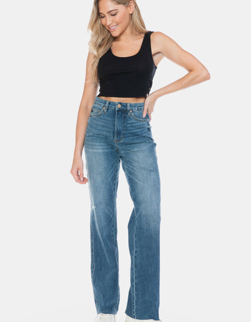 Load image into Gallery viewer, Judy Blue Full Size Tummy Control Cut Raw Hem Straight Jeans
