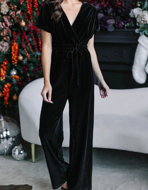 Load image into Gallery viewer, Drawstring Surplice Short Sleeve Jumpsuit
