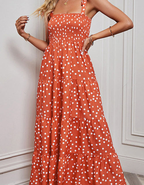 Load image into Gallery viewer, Polka Dot Smocked Tiered Sleeveless Dress

