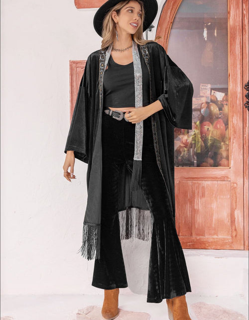 Load image into Gallery viewer, Opne Front Fringe Detail Long Sleeve Cardigan
