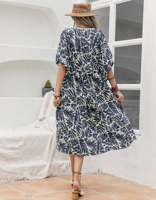 Load image into Gallery viewer, Printed Tie Neck Midi Dress
