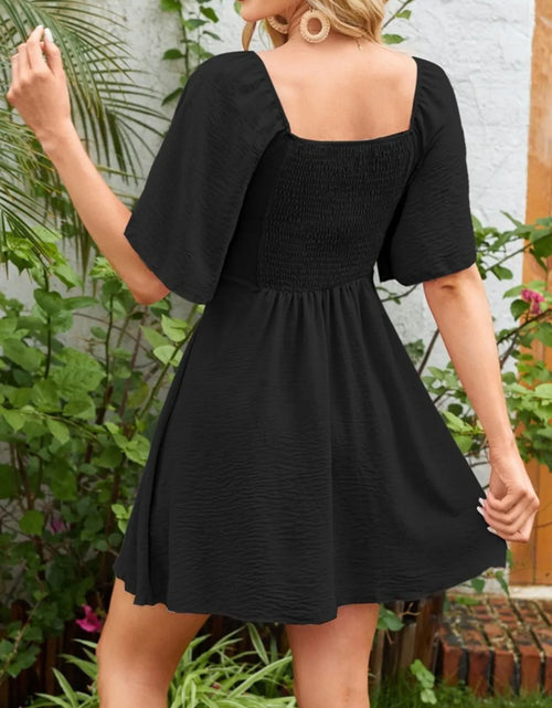 Load image into Gallery viewer, Smocked Back Knotted Flutter Sleeve Dress

