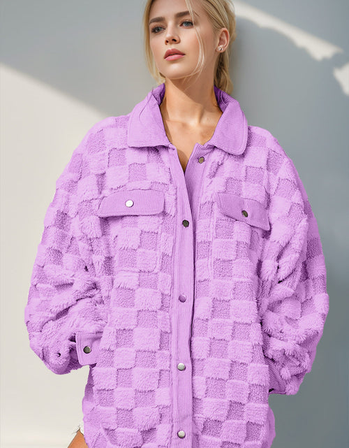 Load image into Gallery viewer, Double Take Button Up Fuzzy Checkered Shacket

