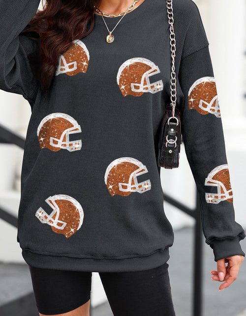 Load image into Gallery viewer, Sequin Helmet Round Neck Long Sleeve Sweatshirt
