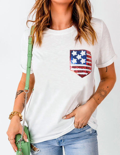 Load image into Gallery viewer, US Flag Round Neck Short Sleeve T-Shirt
