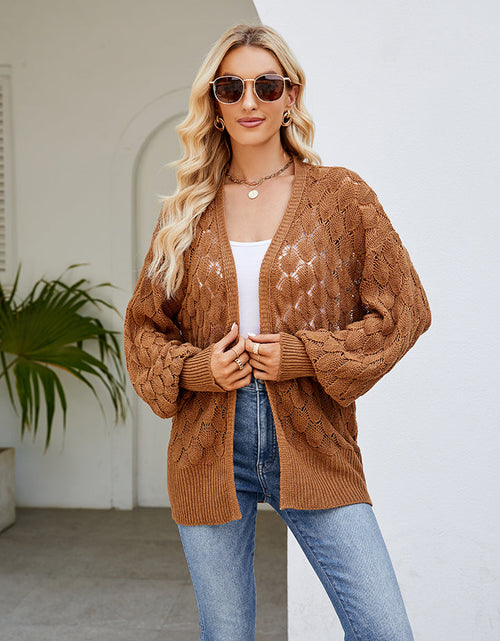 Load image into Gallery viewer, Openwork Open Front Lantern Sleeve Cardigan
