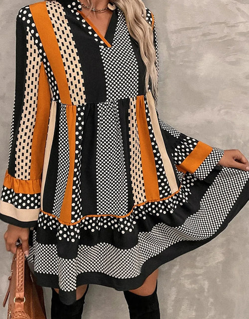 Load image into Gallery viewer, Printed Notched Long Sleeve Mini Dress
