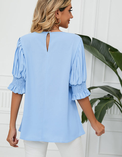 Load image into Gallery viewer, Frill Round Neck Lantern Sleeve T-Shirt
