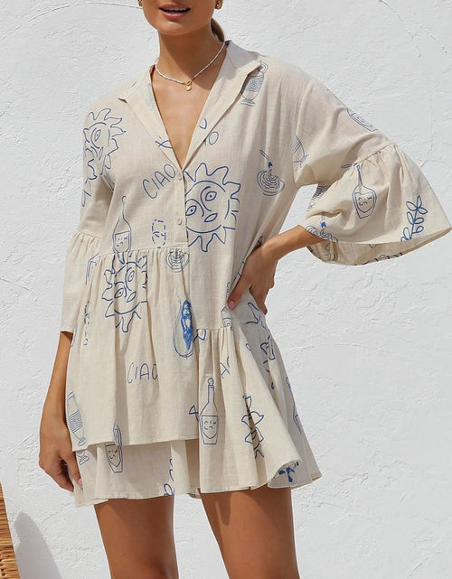 Load image into Gallery viewer, Button Detail Printed Mini Dress
