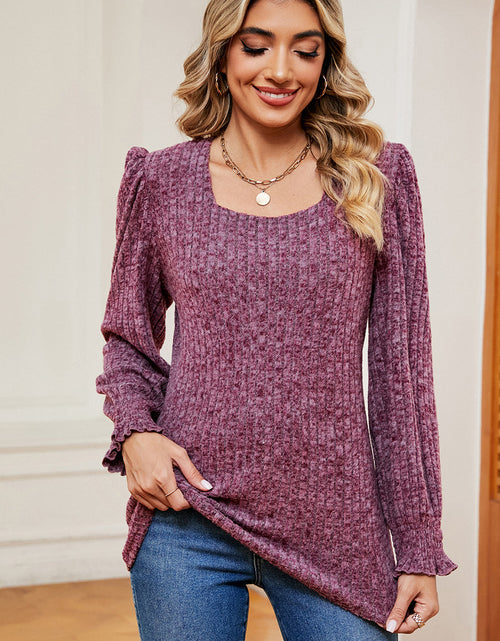 Load image into Gallery viewer, Square Neck Flounce Sleeve T-Shirt

