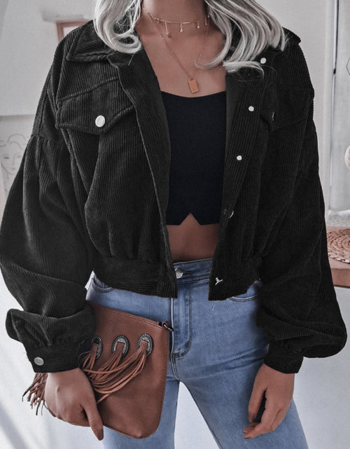 Load image into Gallery viewer, Lantern Sleeve Cropped Corduroy Jacket
