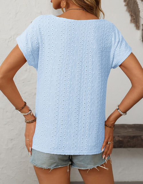 Load image into Gallery viewer, Mandy Eyelet Round Neck Short Sleeve Top
