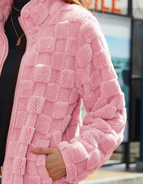 Load image into Gallery viewer, Fuzzy Checkered Zip Up Jacket
