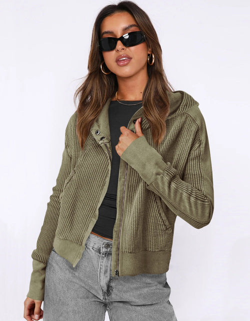 Load image into Gallery viewer, Waffle-Knit Dropped Shoulder Hooded Jacket
