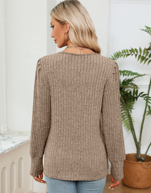 Load image into Gallery viewer, Lace Detail V-Neck Ribbed Blouse
